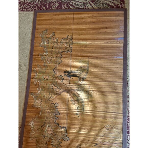 Vintage Bamboo Wall Hanging or rug With Nature Scene rectangle tree people READ - Picture 3 of 13